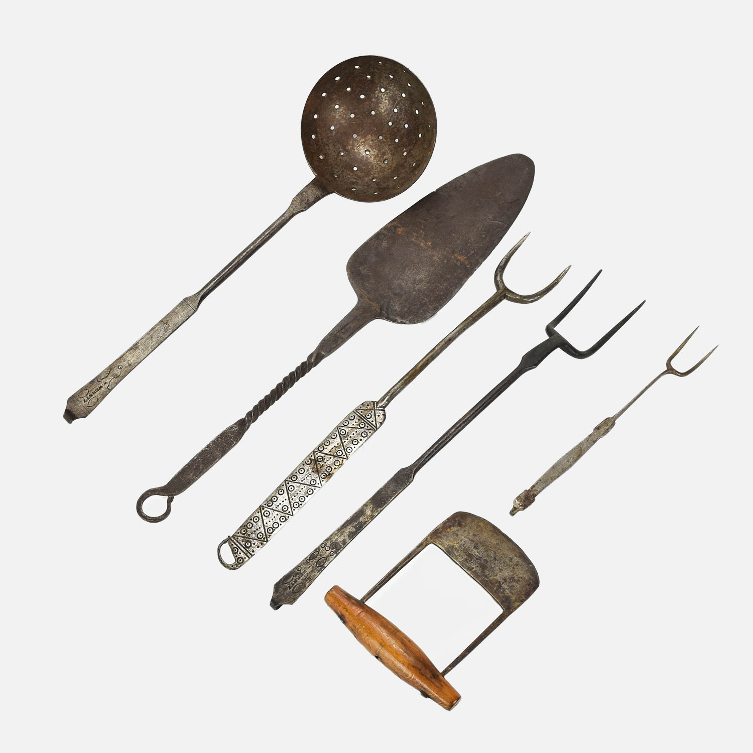 Early 19thC Wrought Iron Kitchen Utensils W. Werntz