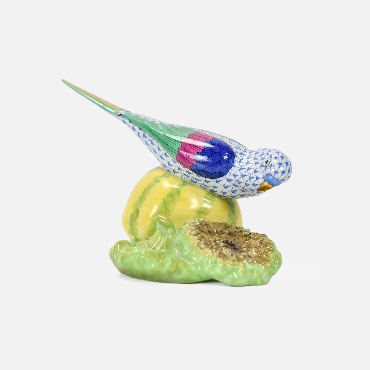 Herend Porcelain Fish Scale Parakeet on Melon