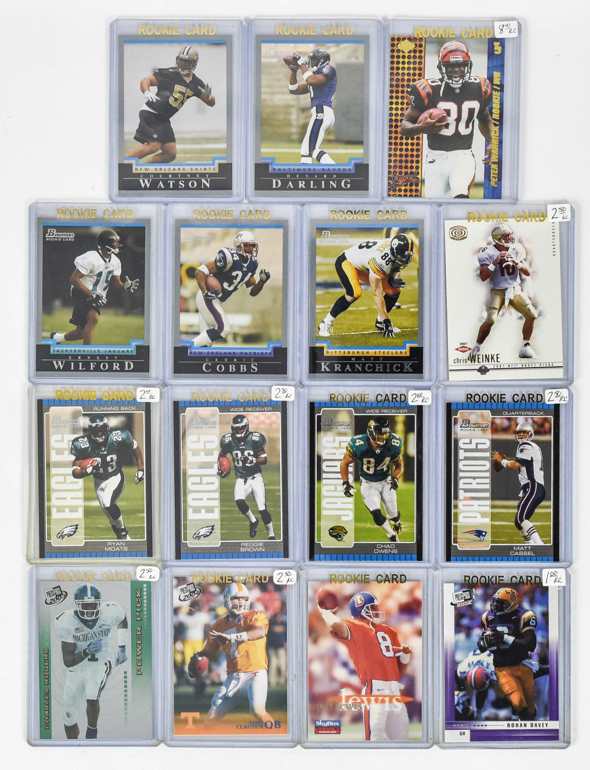 15 Mid 2000s Era NFL Rookie Football Cards with Extra 800 Mint Cards