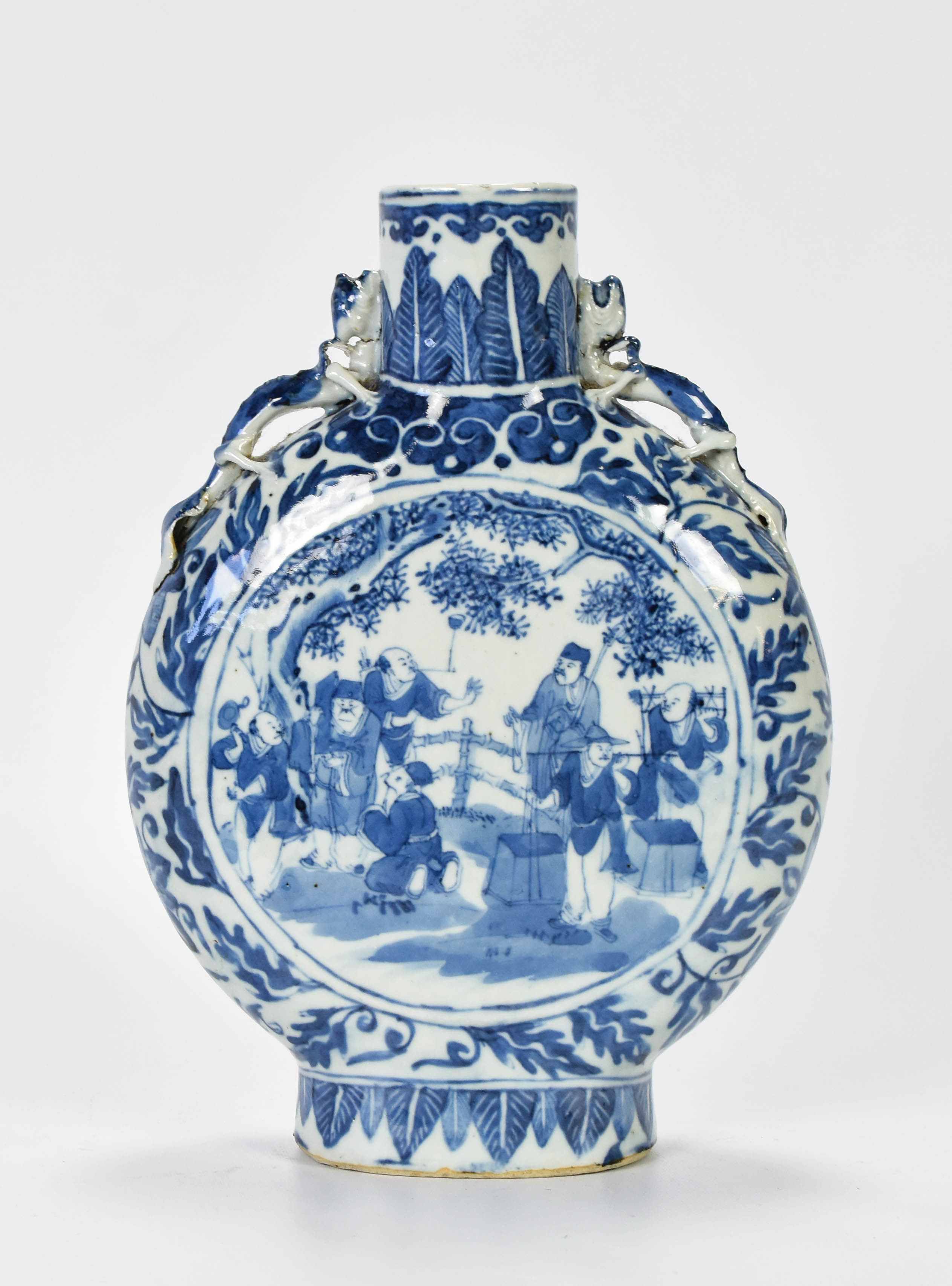 Chinese Qing Blue White Porcelain Moon Bottle Vase