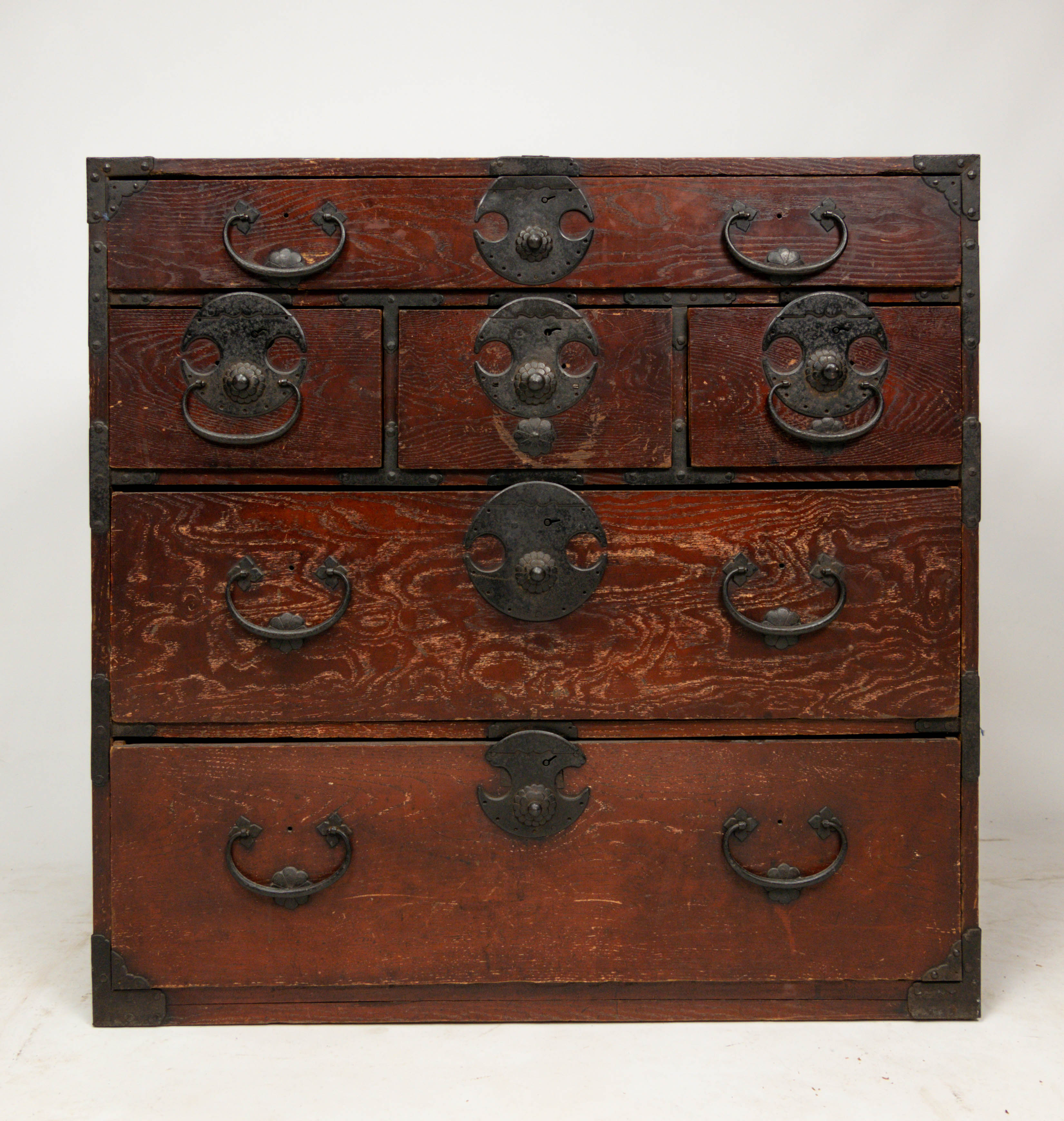 Antique Japanese Meiji 6-Drawer Tansu Chest Ironwork