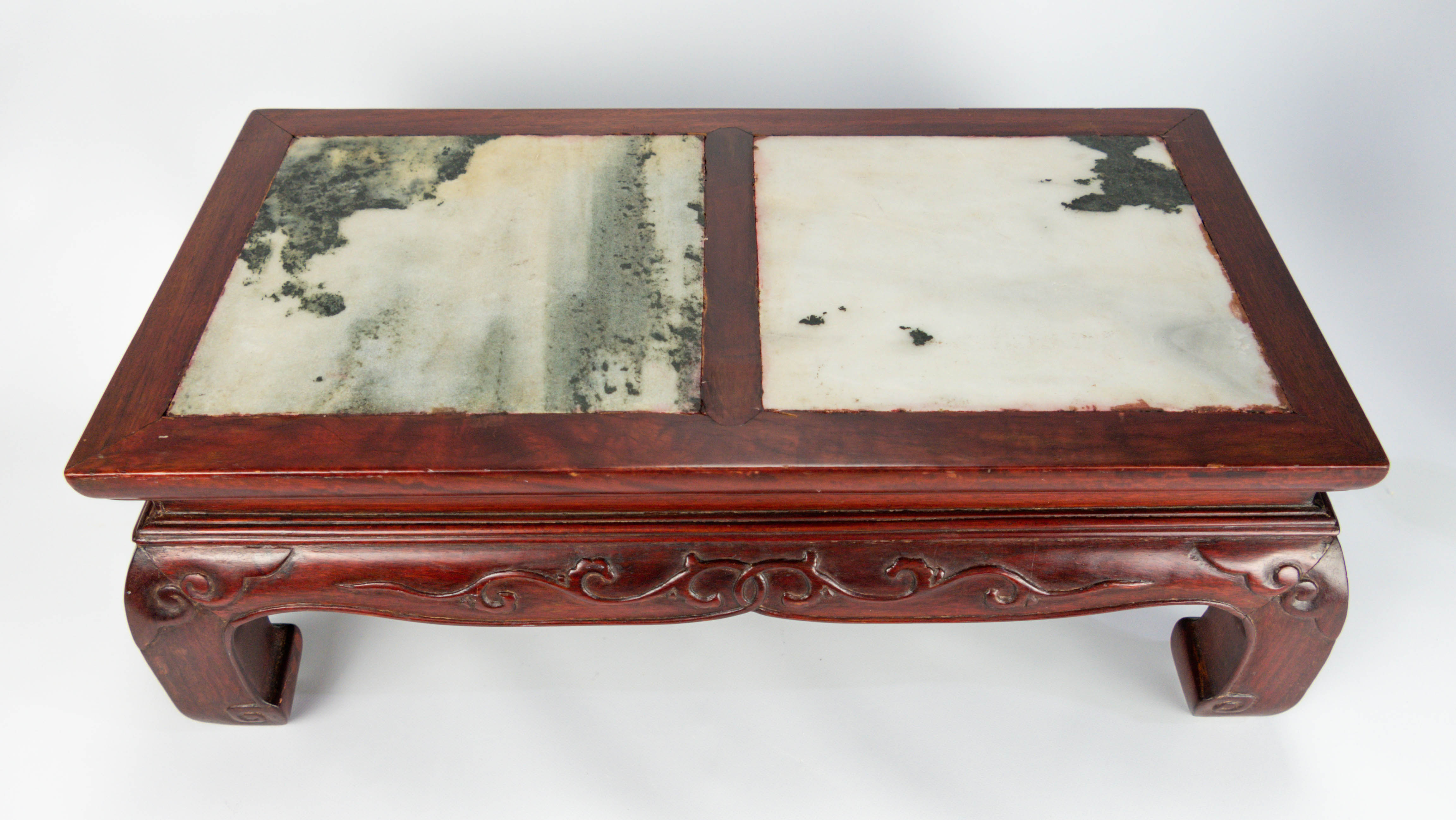 Antique Chinese Double Marble & Wood Low Table Stand