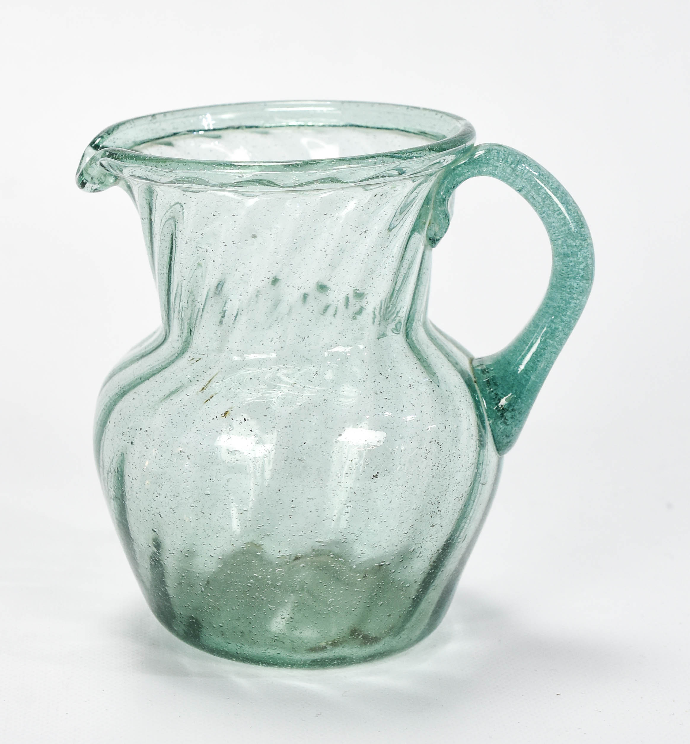 Antique Free Blown Green Swirl Small Pitcher