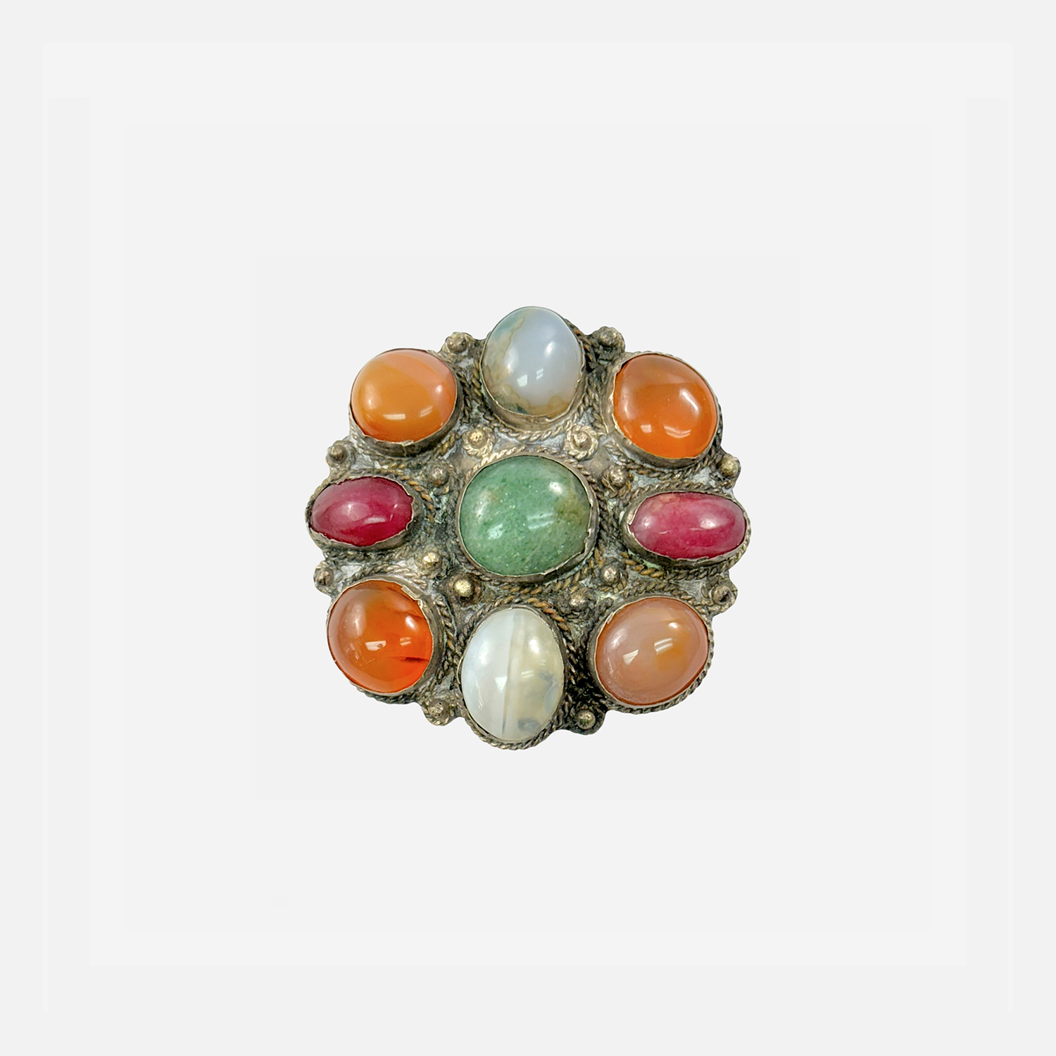 Antique Silver Gemstone Brooch